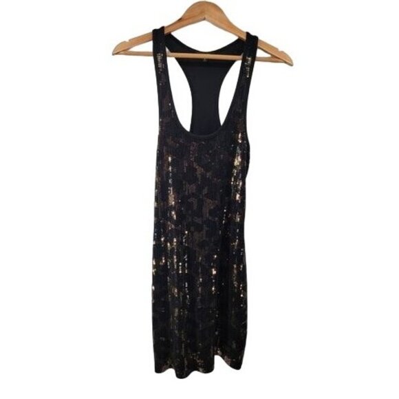 Express Women's Black & Gold Sequin Racerback Tank Dress Small - Picture 1 of 6